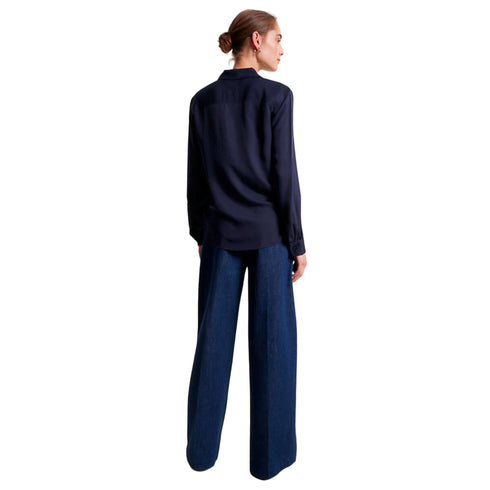 Camicia Donna in twill di viscosa Blu Tommy Hilfiger- Francavilla Moda